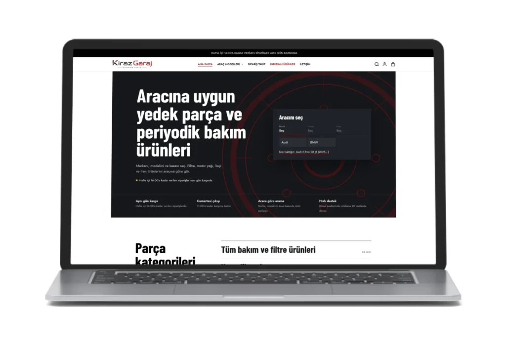 Kiraz Garaj web sitesi – Triple Works e-ticaret projesi